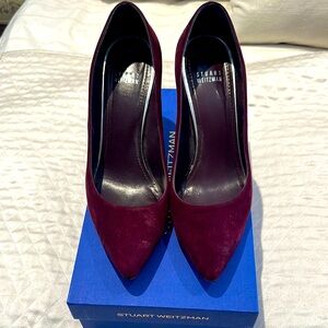 Stuart Weitzman burgundy suede pumps. 3 1/2 inch heel. Size 9.